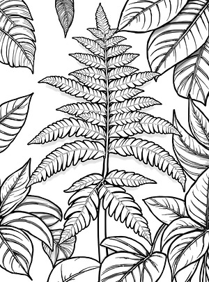 Large Fern and Palms - Printable coloring page