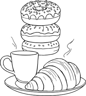 Stacked Donuts and Coffee - Printable coloring page