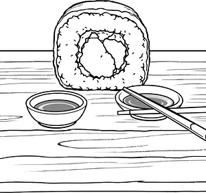 Sushi Roll with Soy Sauce - Printable coloring page