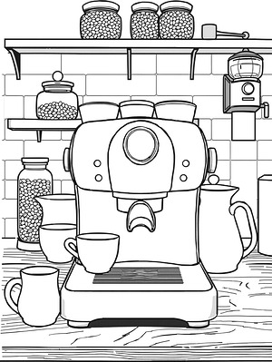 Barista Counter with Espresso Machine - Printable coloring page