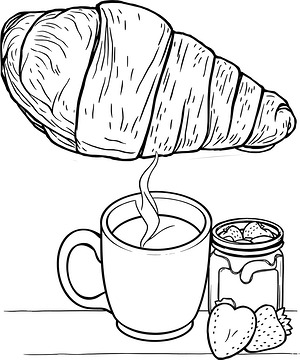 Croissant and Coffee Setup - Printable coloring page