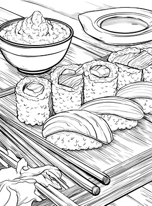 Nigiri and Wasabi - Printable coloring page