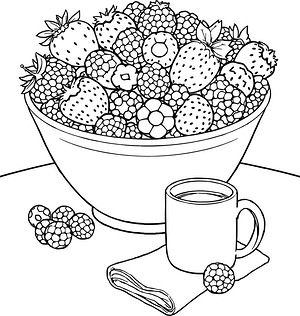 Mixed Berries on Table - Printable coloring page