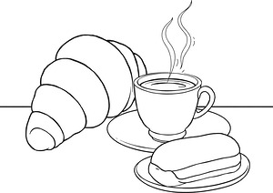 Croissant and Coffee Plate - Printable coloring page