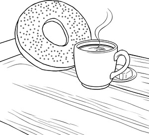 Morning Bagel and Coffee - Printable coloring page