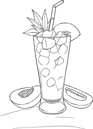 Tropical Fruit Smoothie - Printable coloring page