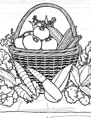 Basket Full of Produce - Printable coloring page