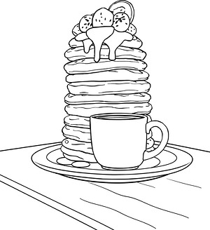 Cafe Waffles and Pancakes - Printable coloring page