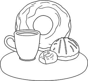 Donut with Coffee - Printable coloring page