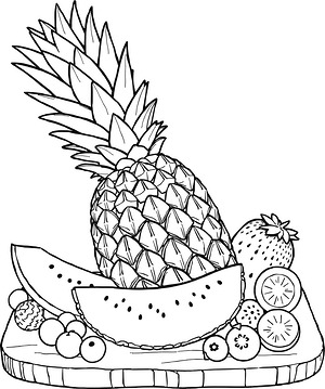 Pineapple and Berry Feast - Printable coloring page