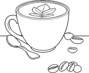 Latte Art Leaf in Cup - Printable coloring page