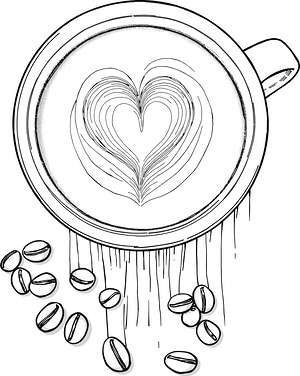 Oversized Latte Cup with Heart Foam - Printable coloring page