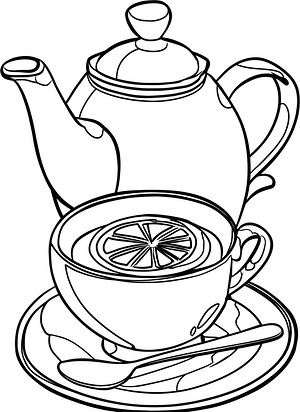 Teapot and Cup Setup - Printable coloring page