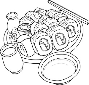 Sushi Platter Feast - Printable coloring page