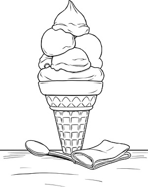 Triple Scoop Cone - Printable coloring page