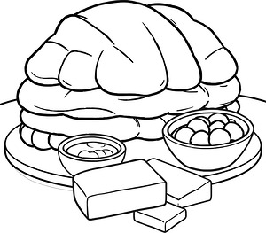 Croissant with Jam Bowl - Printable coloring page