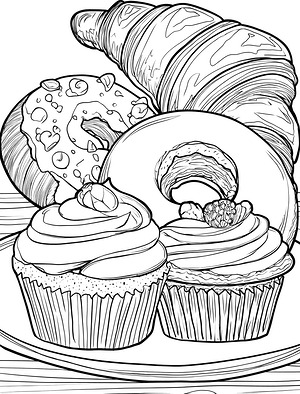 Donut and Pastry Stack - Printable coloring page