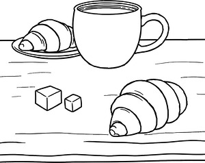 Mug and Croissants - Printable coloring page