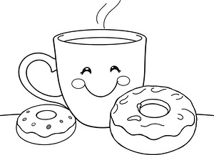 Happy Mug and Donut - Printable coloring page
