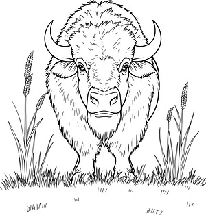 Prairie Bison Vista - Printable coloring page