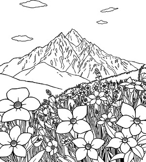 Wildflowers and Mountain Peaks - Printable coloring page