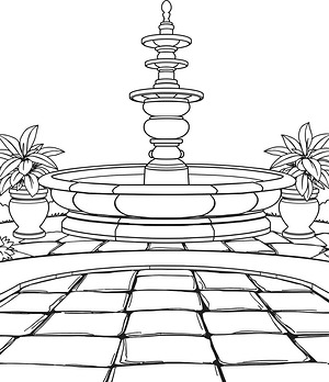 Garden Fountain Centerpiece - Printable coloring page