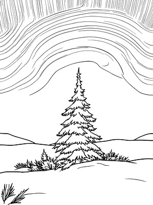 Northern Lights Over Pines - Printable coloring page