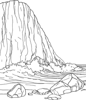 Cliff Face by the Sea - Printable coloring page