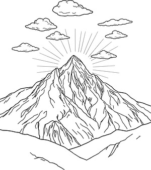 Sunset Beyond the Ridge - Printable coloring page
