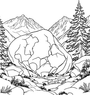 Valley Boulder Panorama - Printable coloring page