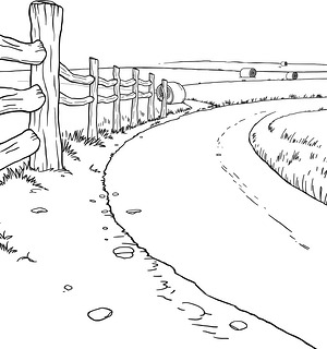 Country Lane at Harvest - Printable coloring page