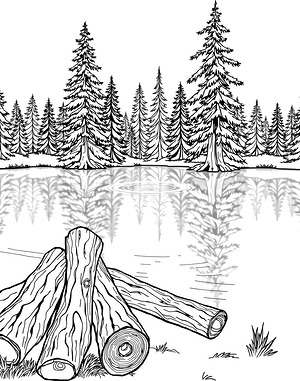 Calm Lake Among Trees - Printable coloring page