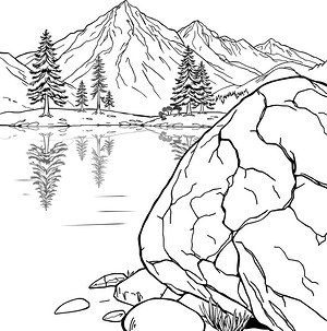 Mountain Waters Edge - Printable coloring page