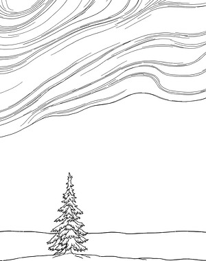 Northern Lights and Snow - Printable coloring page