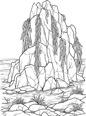 Seaweed on Shore Rocks - Printable coloring page