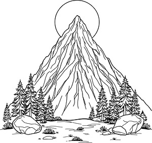 Sun Behind Big Peak - Printable coloring page
