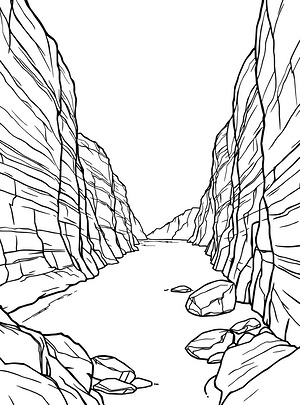 River in Canyon - Printable coloring page