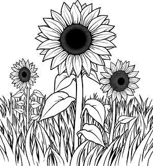 Summer Sunflower Field - Printable coloring page