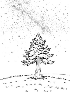 Milky Way Over Pine Tree - Printable coloring page