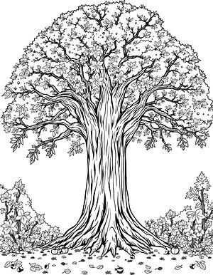 Oak Among Falling Leaves - Printable coloring page