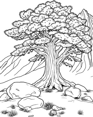 Pine on Rocky Slope - Printable coloring page