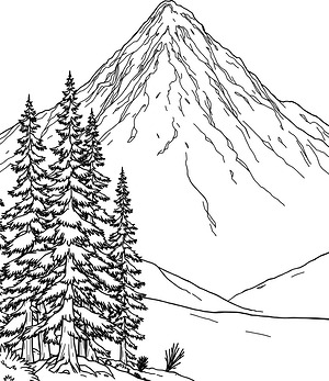 Winter Mountain Slope - Printable coloring page