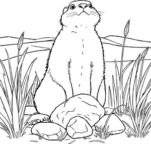 Prairie Dog Among Grasses - Printable coloring page