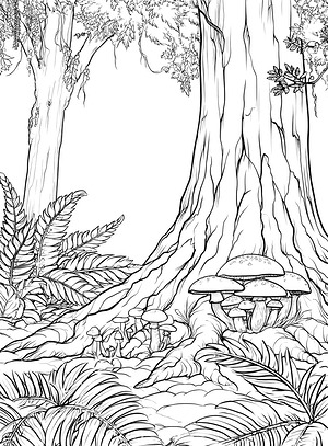 Tree Trunk with Ferns - Printable coloring page