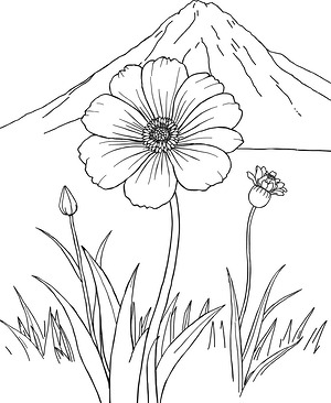 Mountain Grass and Flowers - Printable coloring page
