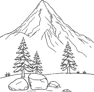 Snowy Mountain and Pines - Printable coloring page