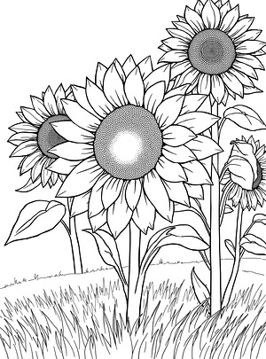 Towering Sunflower Meadow - Printable coloring page