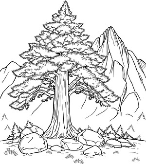 Pine-Clad Rocky Peak - Printable coloring page