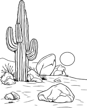 Saguaro at Sunset - Printable coloring page