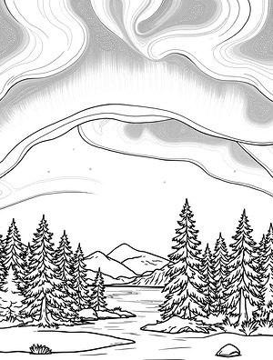 Northern Lights on Lake - Printable coloring page